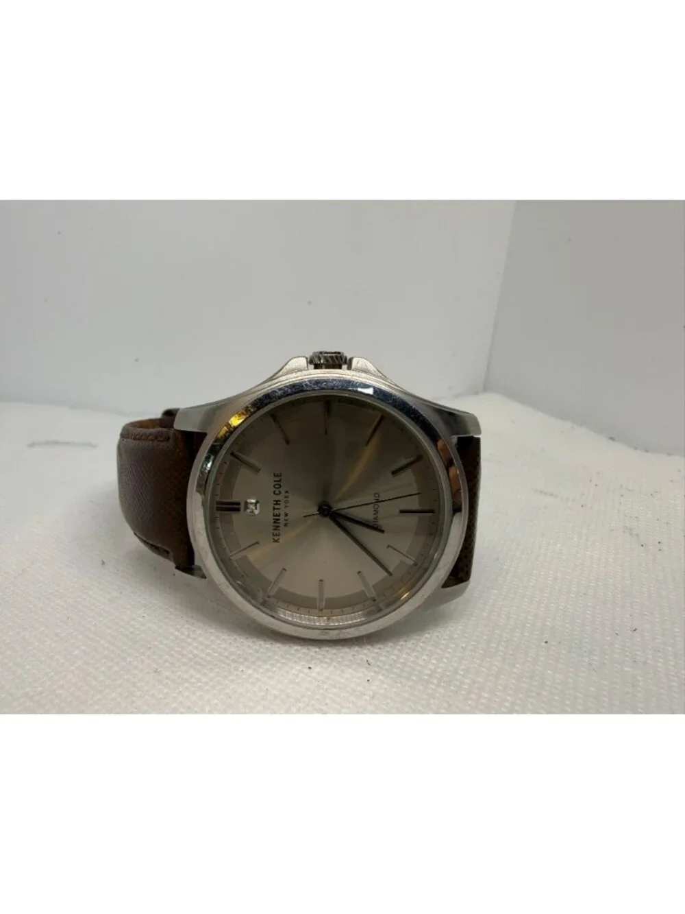 Kenneth Cole New York Men 10027417 Grey Dial Diamond Marker Brown Leather Watch